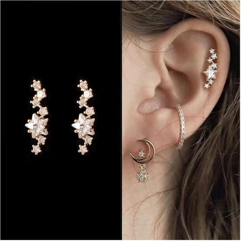 

Japan Korea Earrings Star Crystal Zircon Ear Clips Geometric Fashion Women Ear Rings 2019 Bohemian Cute Hypoallergenic Jewelry