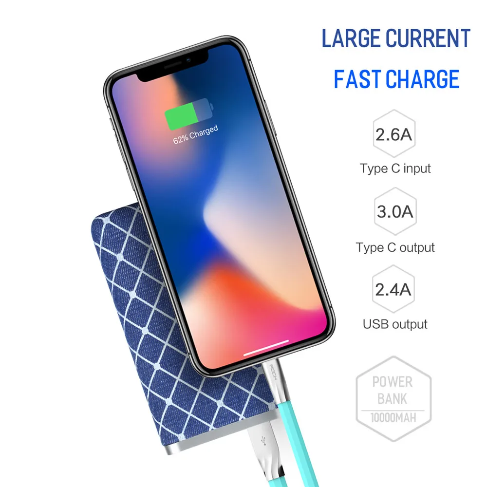 ROCK type C Быстрая Зарядка power Bank 10000 мАч для Xiaomi Pover портативное Внешнее зарядное