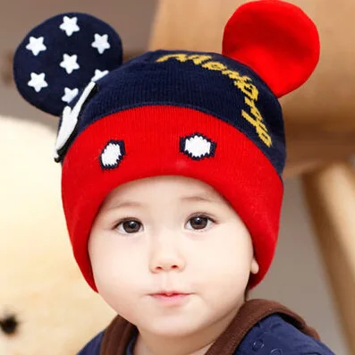 

Baby Hand Label Winter Hats Newborn Photography Props Crochet Caps Mikey Unisex Children's Beanie Knitted Cap Infant Bonnet Ears