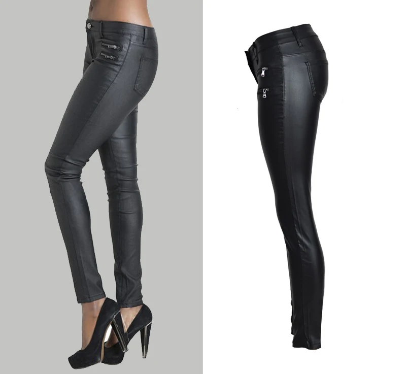 2017 Amazon EBAY AliExpress Hot European and American women's models burst low waist Slim feet PU leather pants double zipper (4)