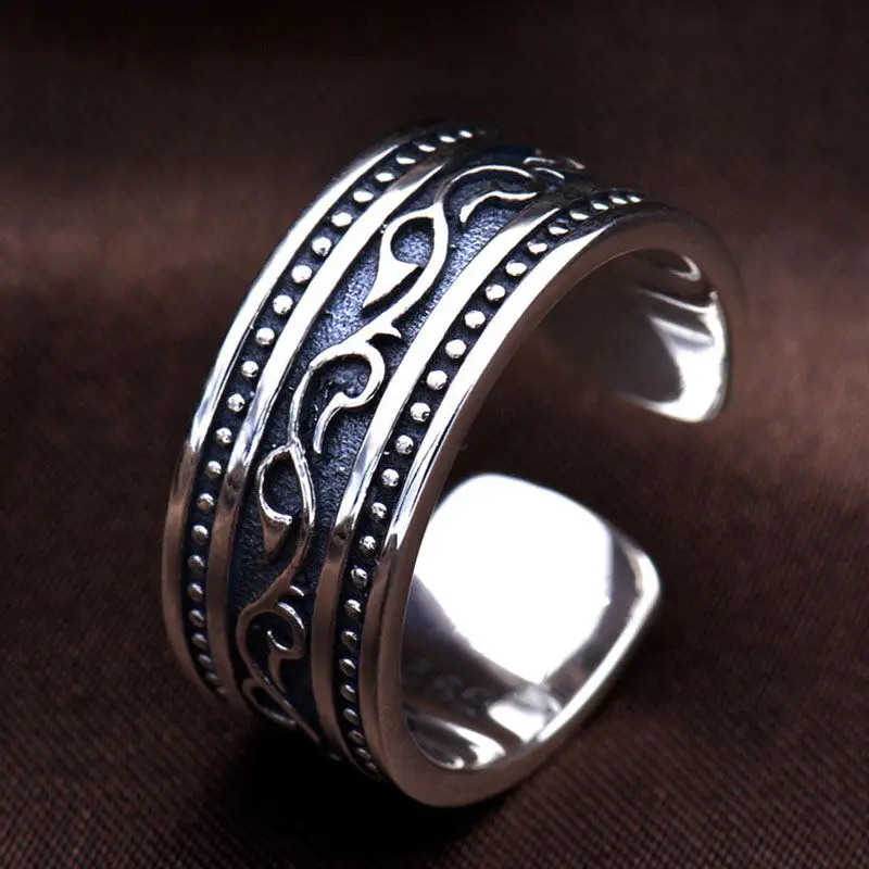 

GAGAFEEL Vintage S925 Sterling Sliver Rings for Men Fashion Arabesque Pattern Open Size Jewelry Thai Sliver Man Rings Drop Ship