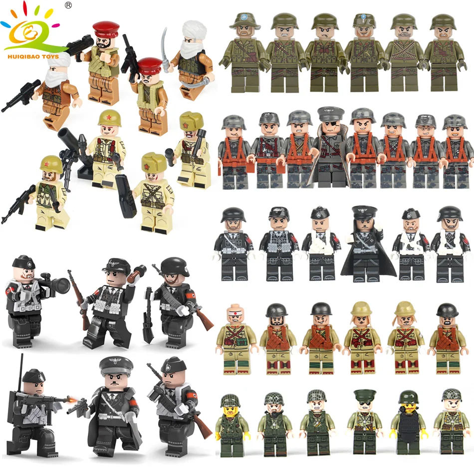 

HUIQIBAO TOYS Army Weapon Soldier Figures set Educational Building Blocks Toys Compatible Legoed Military ww2 Germany Bricks