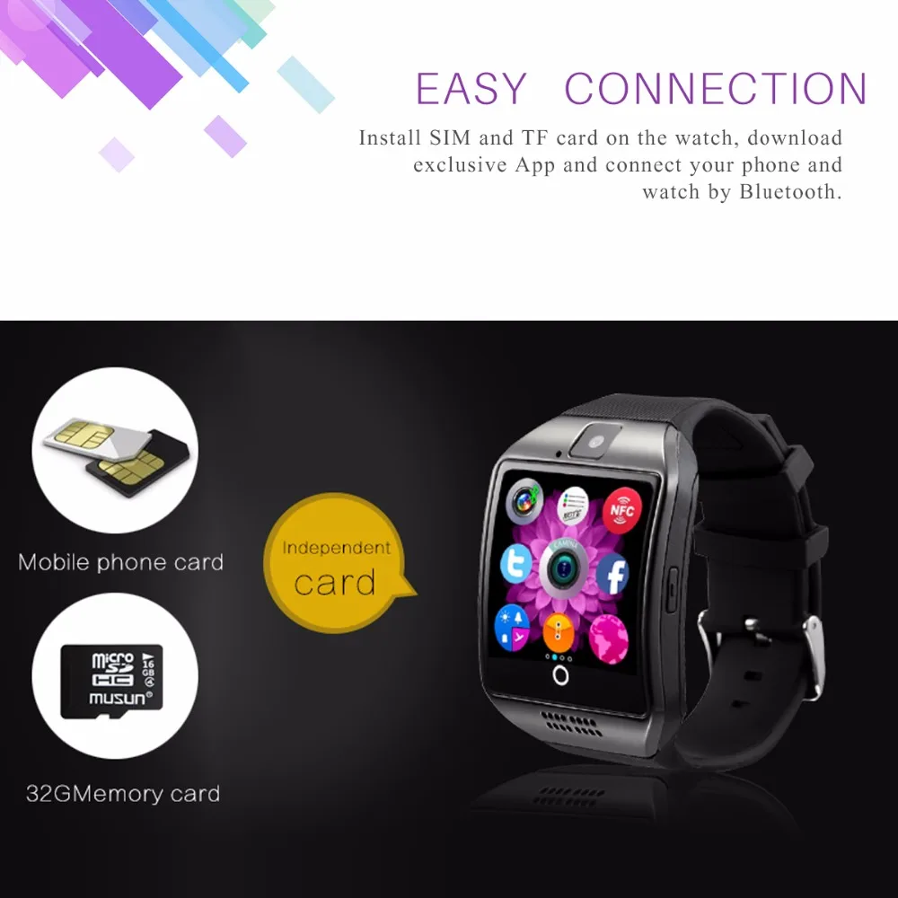 Bluetooth Watch Smart Clock Support SD Card Sports Sports Beautiful Radian Card for Android Smart Shape Clock