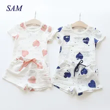 Baby Girls Clothes Sets 2018 Summer Heart Printed Girl font b Short b font Sleeve Tops