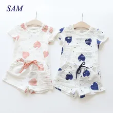 Baby Girls Clothes Sets 2019 Summer Heart Printed Girl Short Sleeve Tops Shirts Shorts Casual Kids