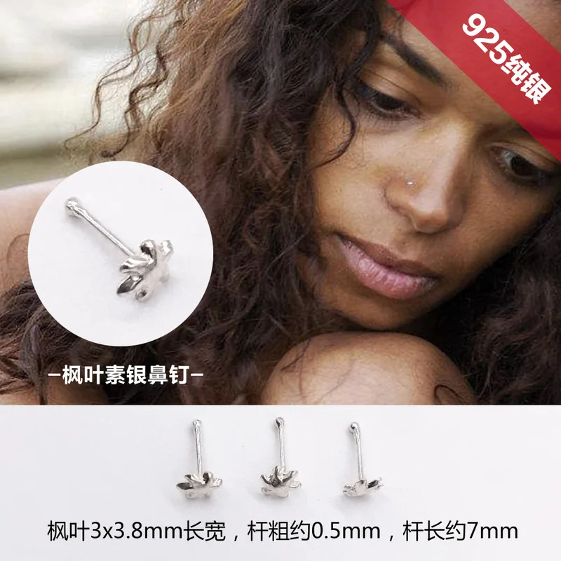 

leaves Nose Studs Rings 925 sterling silver Gold Body Piercing jewelry Small Earrings For Women Gilrs fashion