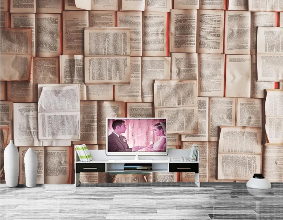 Пользовательские 3d фрески текстура книги обои papel де parede бар кофейня гостиная