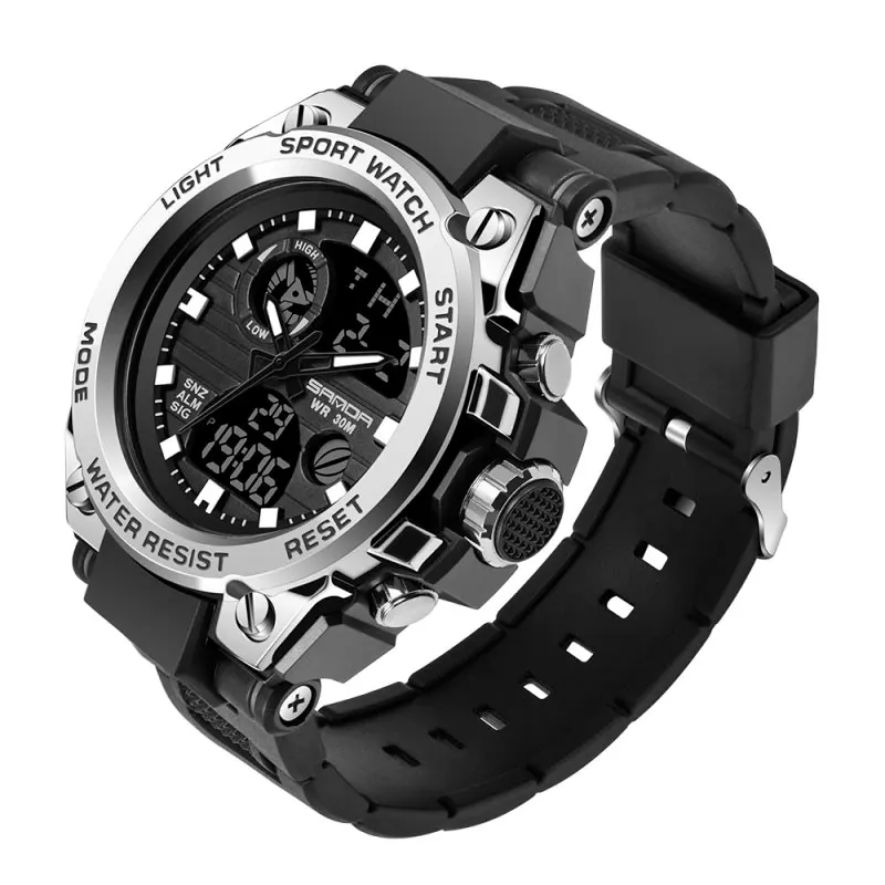 SANDA Men's Watches Black Sports Watch LED Digital 3ATM Waterproof Military Watches S Shock Male Clock relogios masculino 