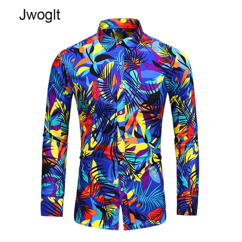 

45KG-120KG Men Blouse Fashion Design Colorfully Printed Shirt Men Hawaii Long Sleeved Beach Floral Shirts 5XL 6XL 7XL