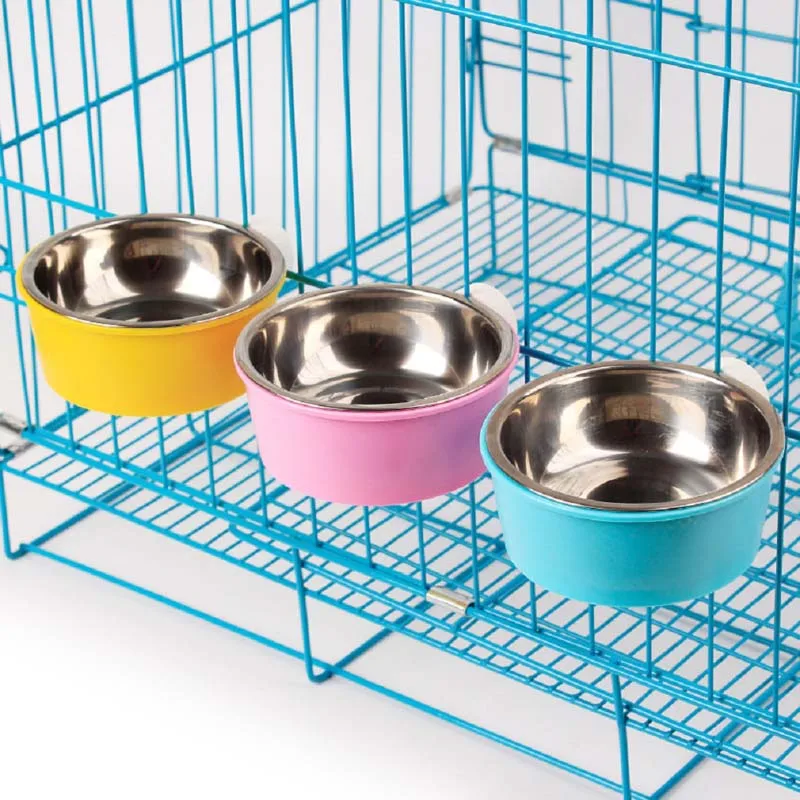 PP Stainless Steel Inner Dog Water Bowl Small Feeder Hanging on Cage