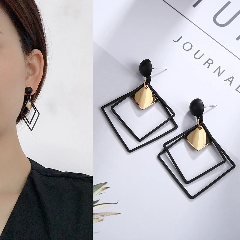 

Fashion Jewelry Temperament Long Matte Pendant Earrings Korean Big Square Geometric Earring for Women Elegant Statement Earrings