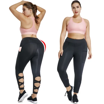 

Fitness Leggings Trousers with Pockets for Female Cutout High Waist Capri Pants Workout Running Gym Ankle-Length