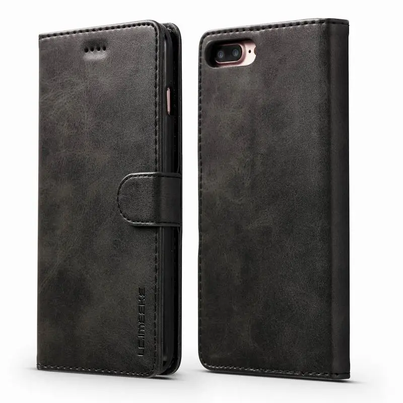 Для Coque iPhone 8 флип чехол кожаный бумажник+ Силиконовый мягкий чехол iPhone 8 плюс Чехол для телефона s роскошный защитный чехол для iPhone8 - Цвет: Черный