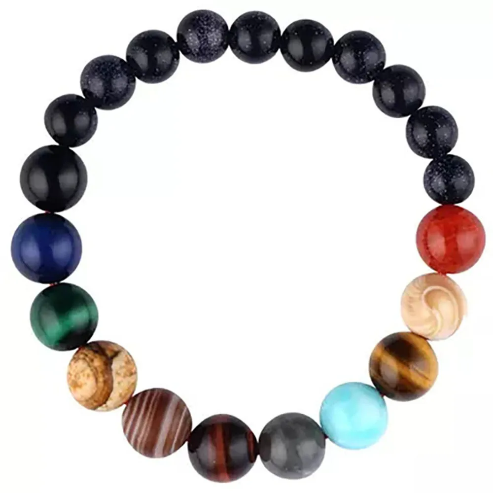 Eight Planets Natural Stone Bracelet Universe Yoga Chakra Galaxy Solar Lovers System Bracelets For MenOrWomen JewelryAnniversary - Окраска металла: Men Style 810mm