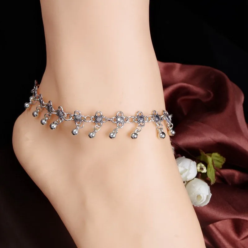 1 шт Модные женские браслет-цепочка на лодыжку серебристый цветок под старину маленькие колокольчики мяч кисточкой лодыжки ноги цепь Индийский Костюм ножной браслет