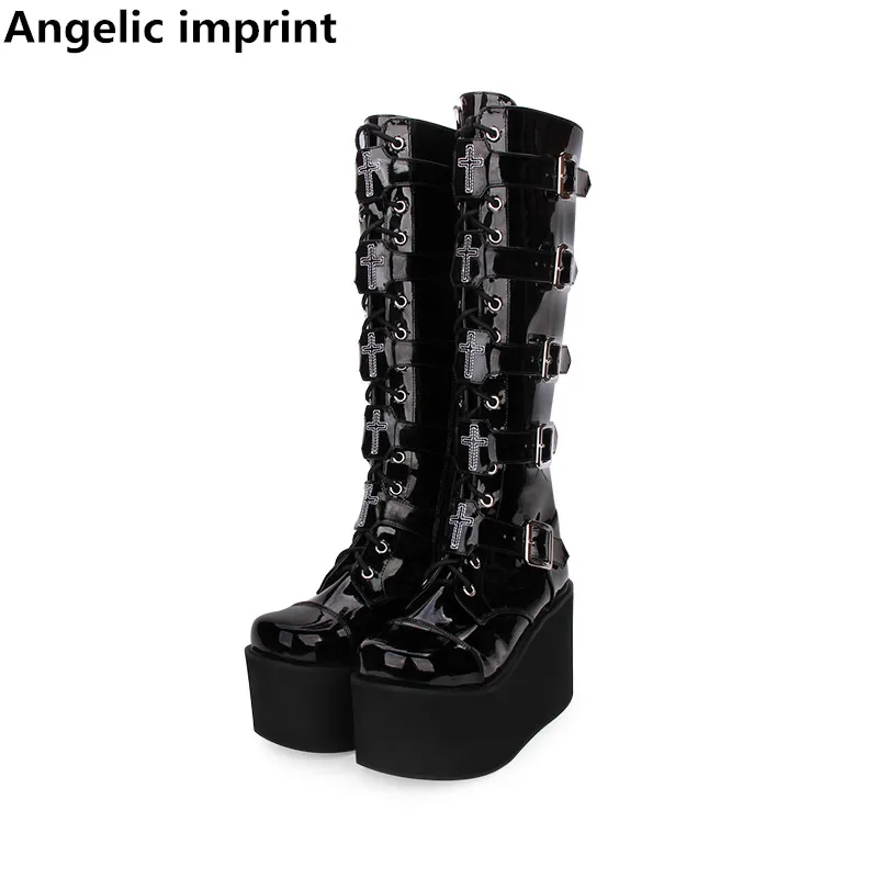 

Angelic imprint handmade mori girl Women motorcycle punk boots lady lolita Boots woman high heels pumps wedges platform shoes