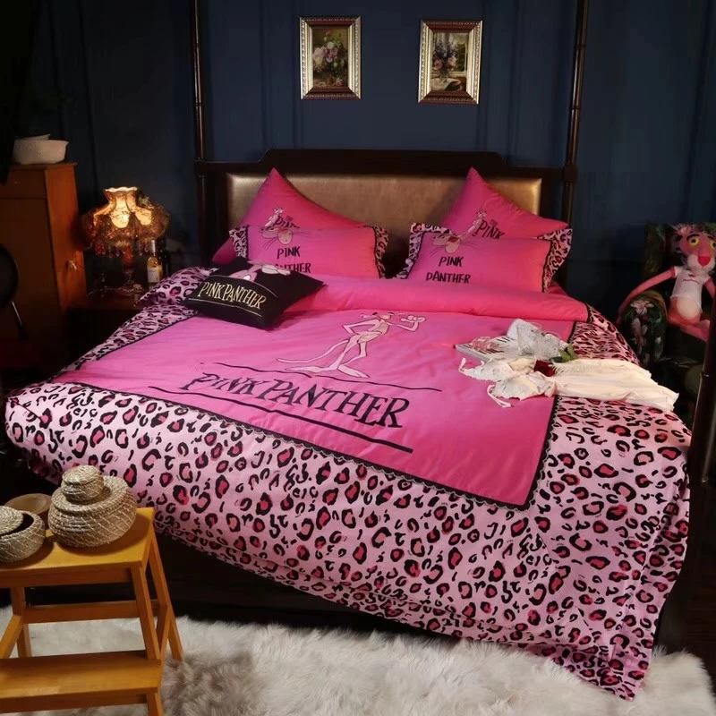 Ms.O 100% Cotton High Quality Printed Embroidered Pink Panther Cartoon