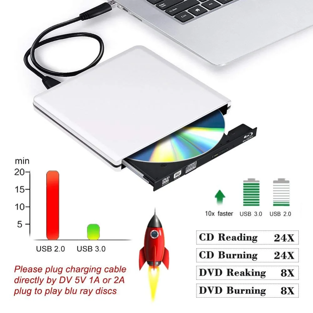 USB 3,0 Bluray горелки Писатель BD-RW Внешний DVD привод портативный Blu ray плеер CD/DVD RW оптический привод для ноутбука Apple