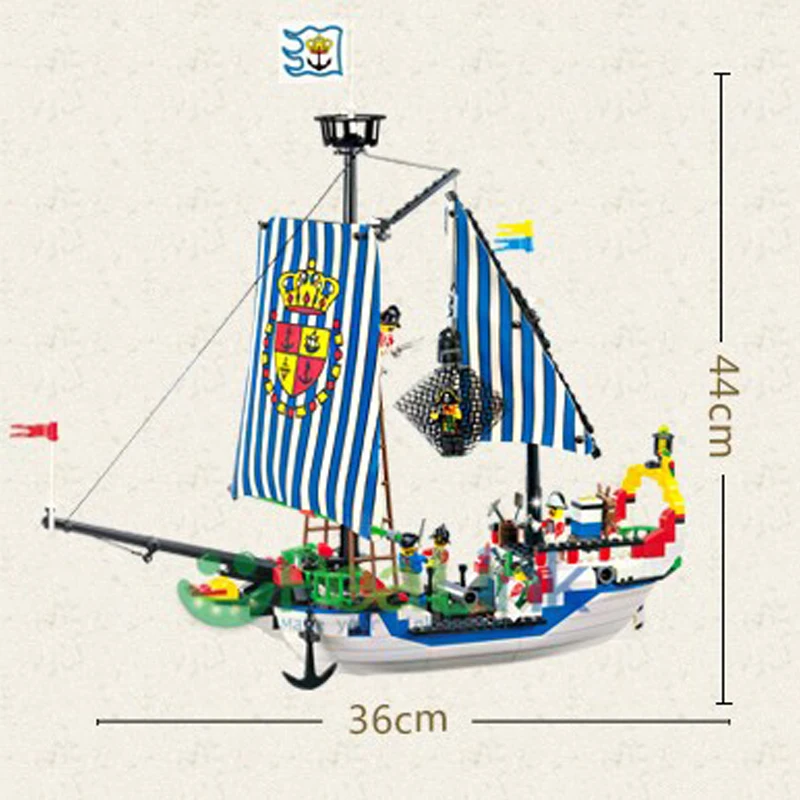 Enlighten Pirate Series Pirate Ship Royal Warship Model Building Blocks DIY Action Figure Toys For Children Compatible Blocks