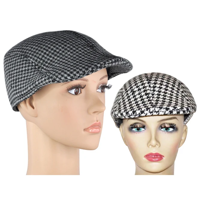 HOT SALE!Mens Tweed Wool Flat Cap Peak Hat Black & Greyin Men's Visors