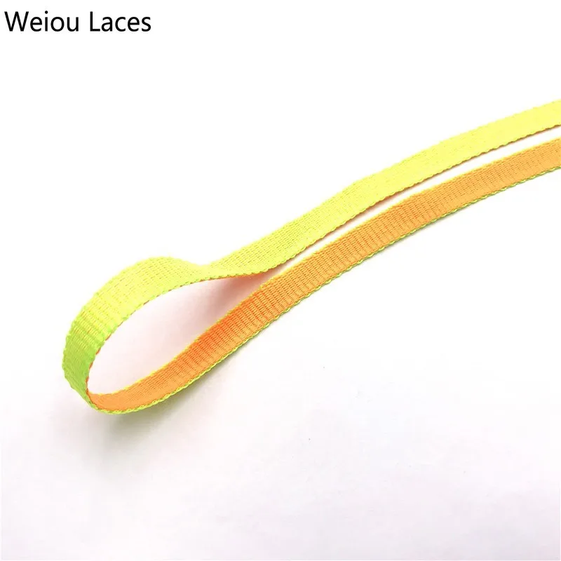 Weiou 8 мм комбинированные двухцветные двусторонние шнурки двухсторонние шелковые шнурки плоские шнурки двухцветные шнурки для спортивных ботинок - Цвет: 129	Orange-Yellow