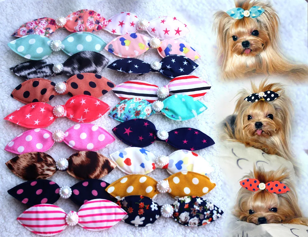 Buy 30pcs/lot New Pet Dog Hair Clips Pearls Cute Bowknot Hairpins Mix Colors