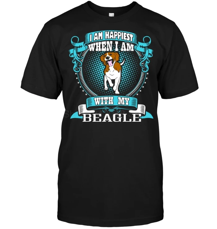 I Am Happiest When With My Beagle T-SHIRT Men's Short Sleeve T-Shirt | Мужская одежда