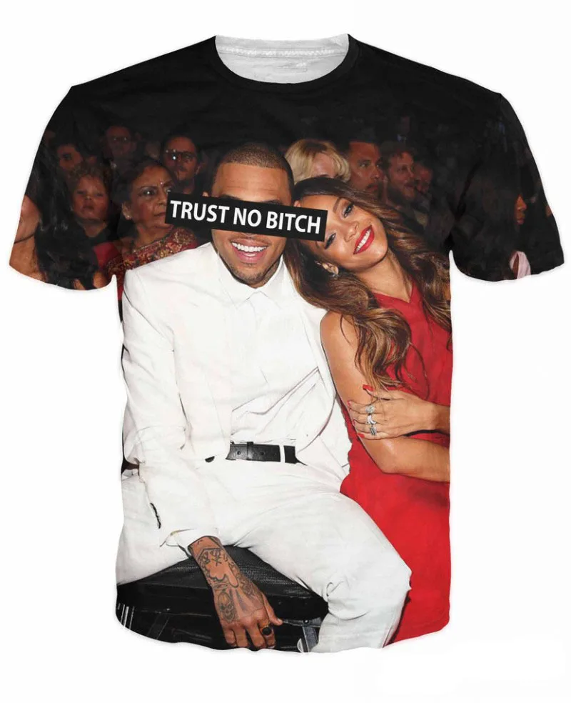 

Unisex Women Men 3D Trust No Bitch Chris Brown T-Shirt Breezy and Rihanna Print Robyn Rihanna Fenty T Shirts Summer Tee Tops