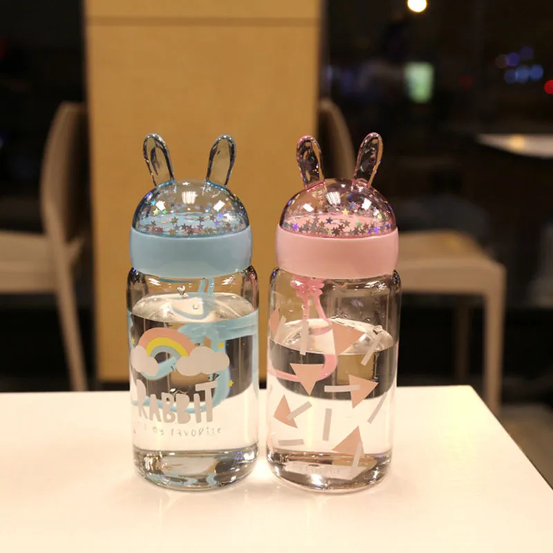 Cartoon Portable Glass Water Bottle Cute Stars Sequins Micro Landscape Glass Children Water Bottle 360ML Brief Women Drinkware Cartoon Portable Glass Water Bottle Cute Stars Sequins Micro Landscape Glass Children Water Bottle 360ML Brief Women Drinkware