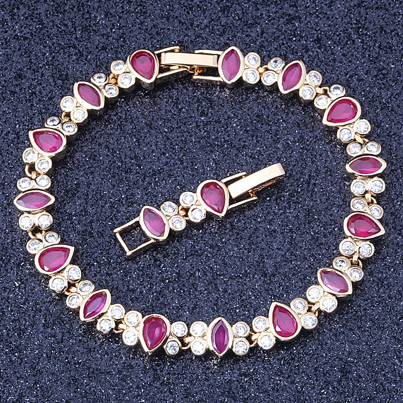 

Hot Sell !Classy Rose Pink Cubic zircon Gold Clour Prom Party Bracelet 20cm snap button jewelry S019