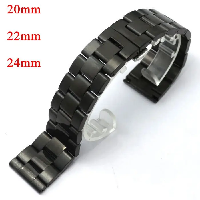 

Black 20/22/24mm Stainless Steel Bracelet Solid Links Deployment Buckle Push Button Women Men Wrist Watch Band Strap