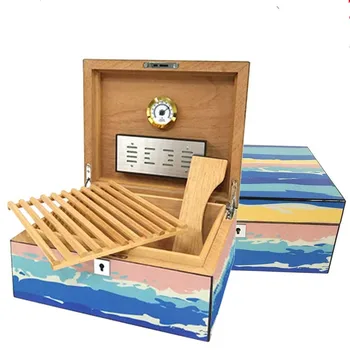 

Fashion Double-deck High Glossy Finish Fresh Color Cigar Humidor Nice Storage Box with Moisture Meter Moisturizing Device