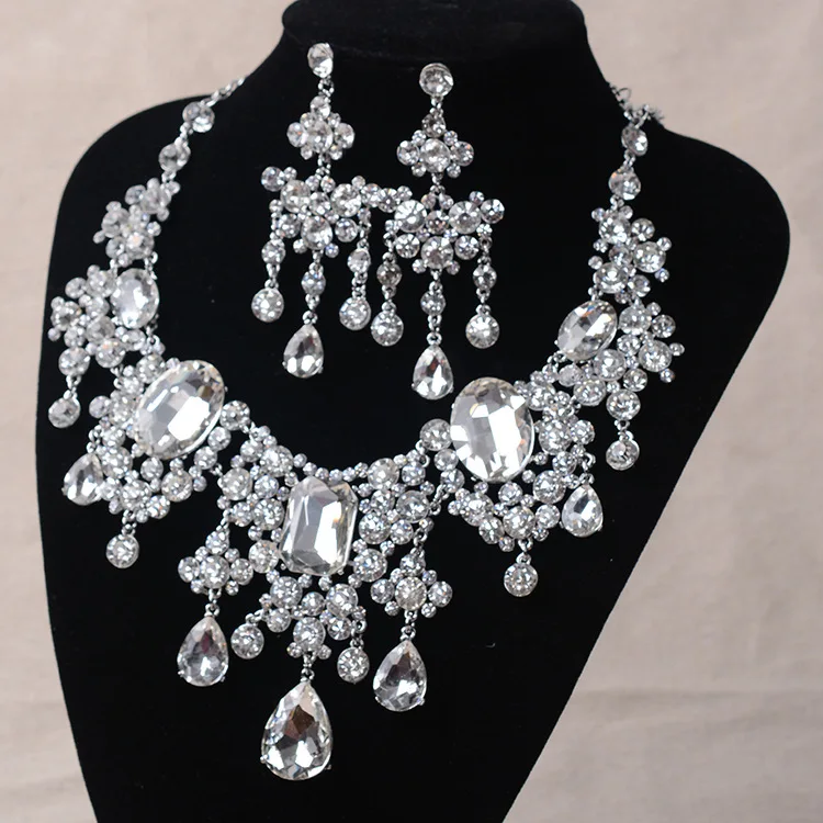 African Beads Jewelry Sets Big Rhinestone Water Drop Statement Necklace Earrings Set Classic Indian Crystal Bridal Jewelry Set - Image 2