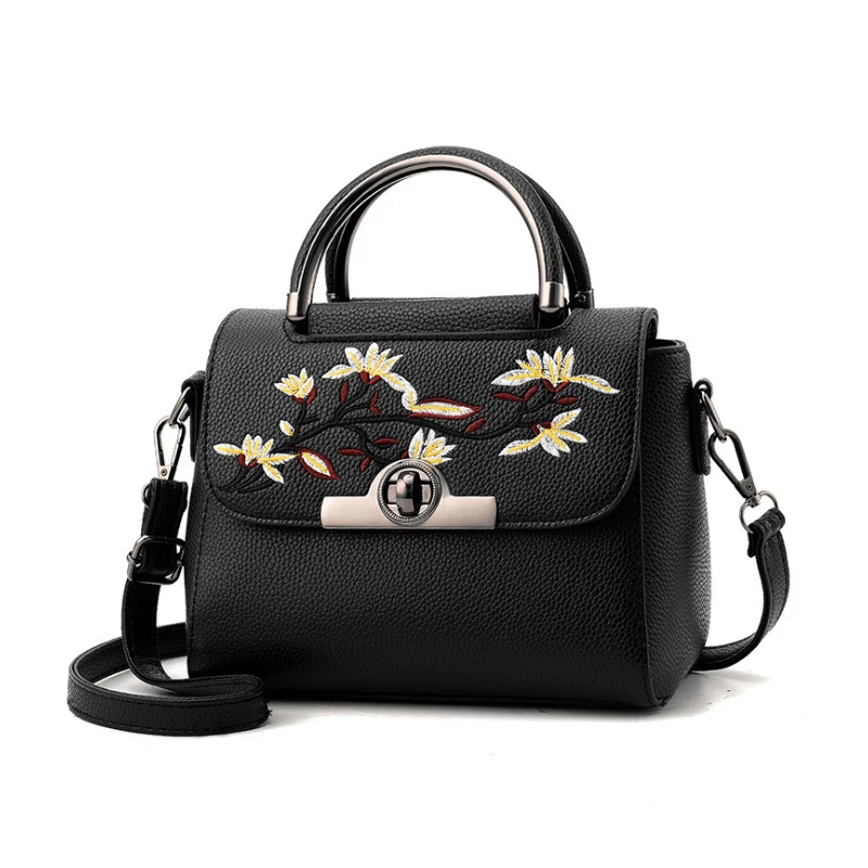 

New Women leather Bag Printing Hasp Shoulder Bags Vintage Floral Soft Crossbody Female Messenger Bag sac a main