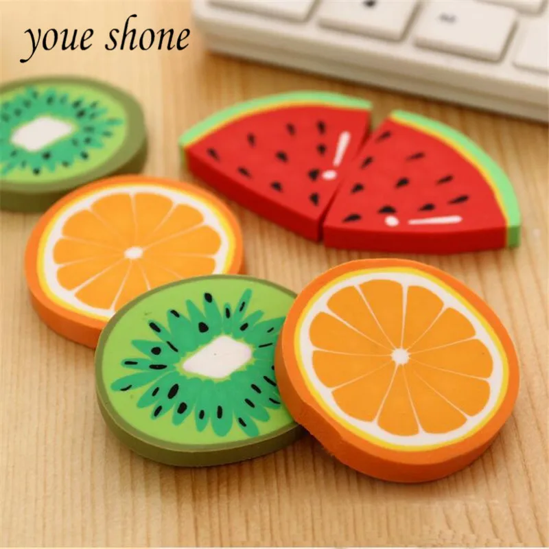 

1PCS Fresh Fruit Design Eraser Kawaii Watermelon Orange Kiwifruit Erasers for Students Gift Prize Office School Supplies Random