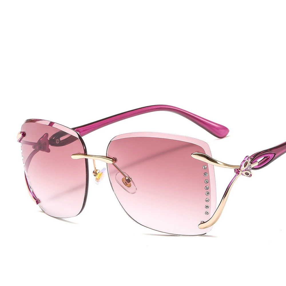 

Fashion Rimless Sun Glasses For Women Rhinestones Decoration Square Gradient Sunglasses Women Fox Design Female Oculos