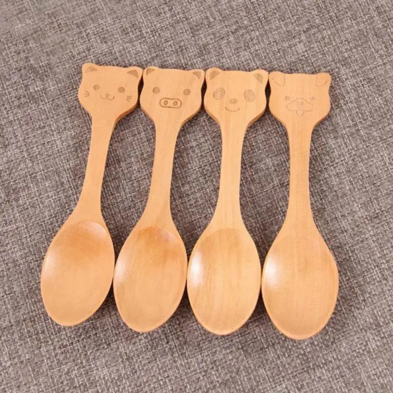 

Wooden baby feeding spoon Cartoon baby training dishes Kids feeding spoon colher Baby flatware tableware pratos de bebes D3