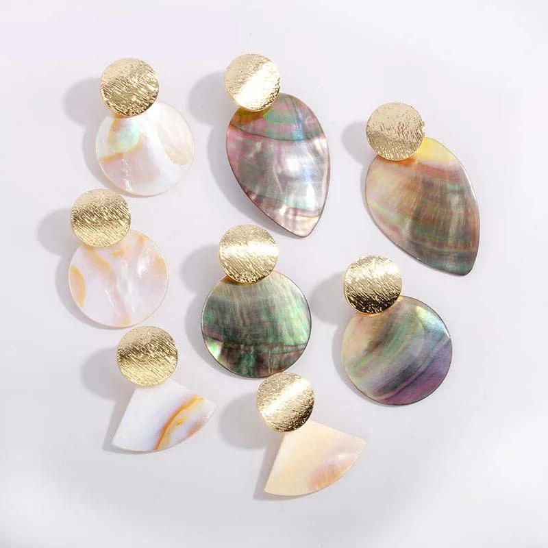 

8Seasons Fashion Geometric Round Sector Natural Shell Stud Earrings Metal For Women Party Club Vintage Statement Jewelry Gifts