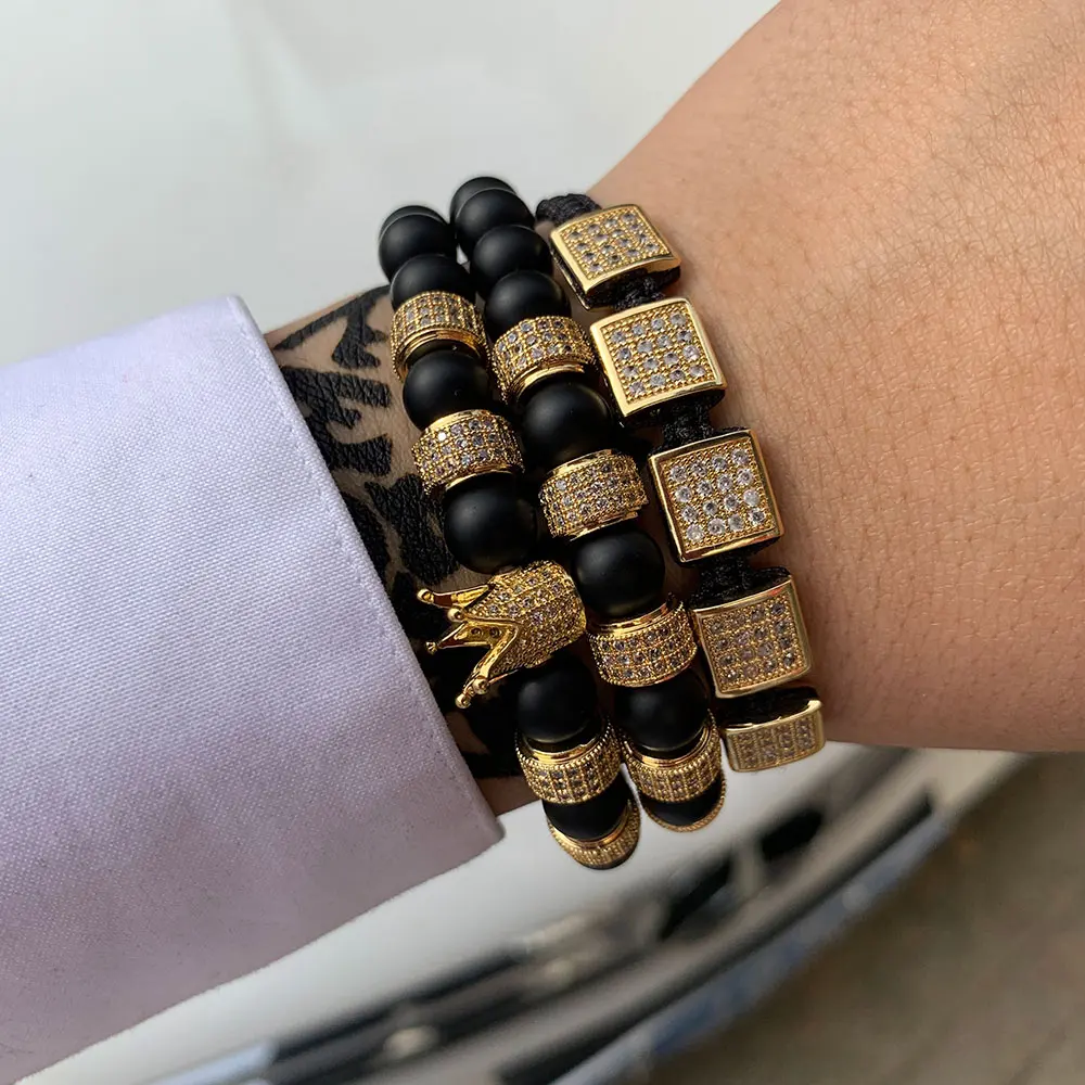 3pcs/set Luxury CZ Square Ball Charms Copper Bead Macrame