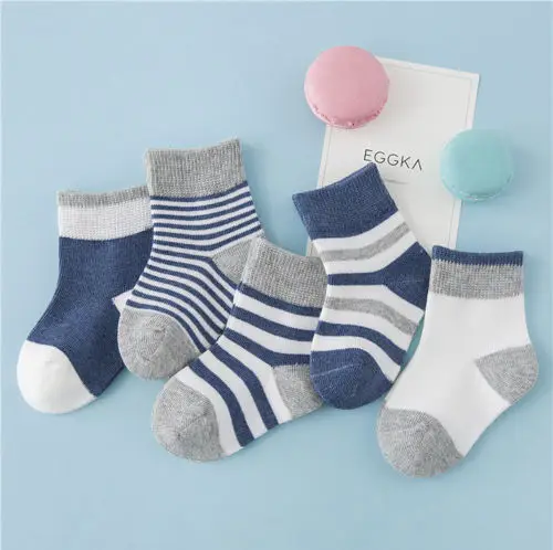 5 пар/лот; хлопковые носки для маленьких мальчиков и девочек; теплые носки до лодыжки в полоску; повседневная одежда для малышей; чулочно-носочные изделия; От 0 до 6 лет - Цвет: C