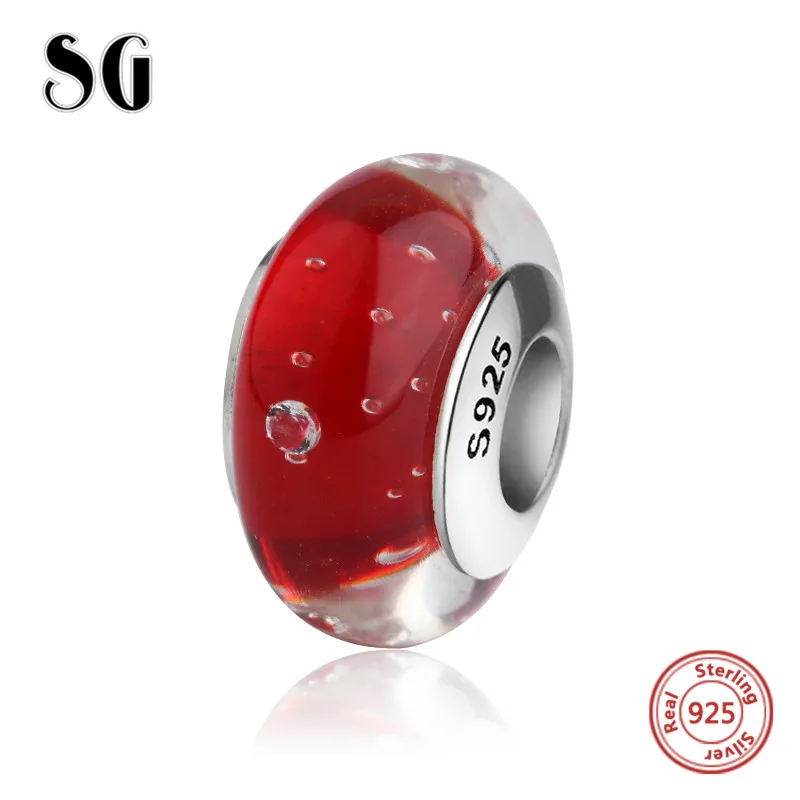

SG sparkling Murano glass beads silver 925 diy red color water drops charms fit original European bracelets jewelry women gifts