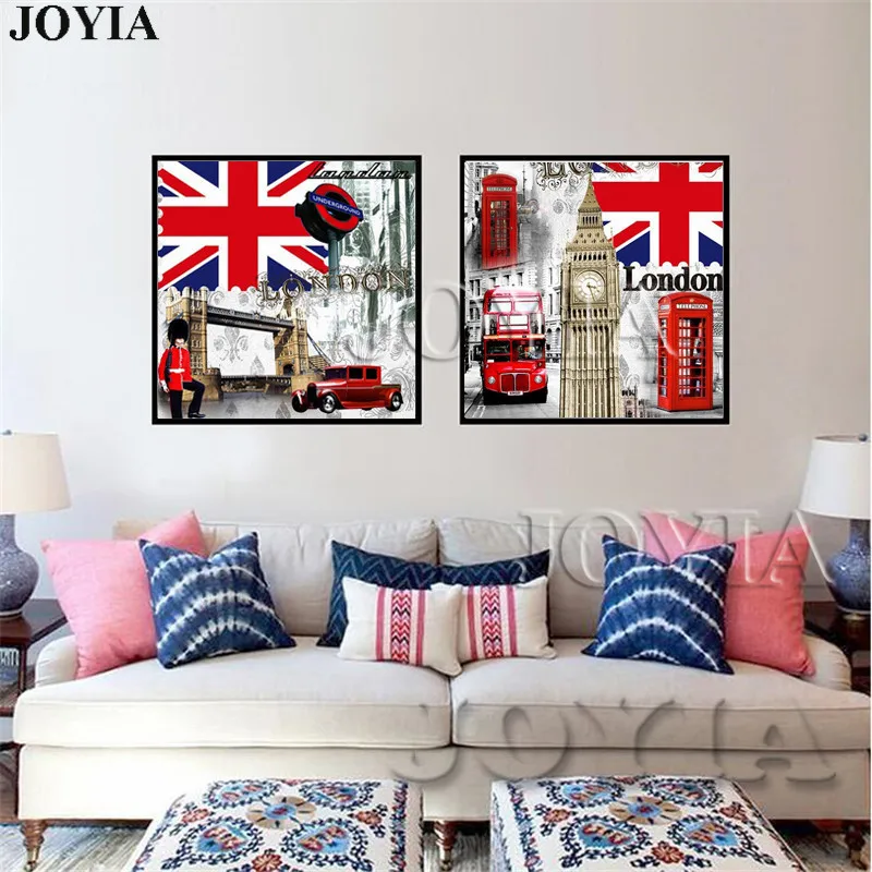 

2 Piece Retro Style London Canvas Print Britain Flag Canvas Paintings Vintage Wall Art Pictures For Living Room Bedroom No Frame
