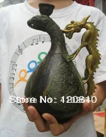 

There are inscriptions collected Classic Chinese gold dragon bronze peacock bottle Statue