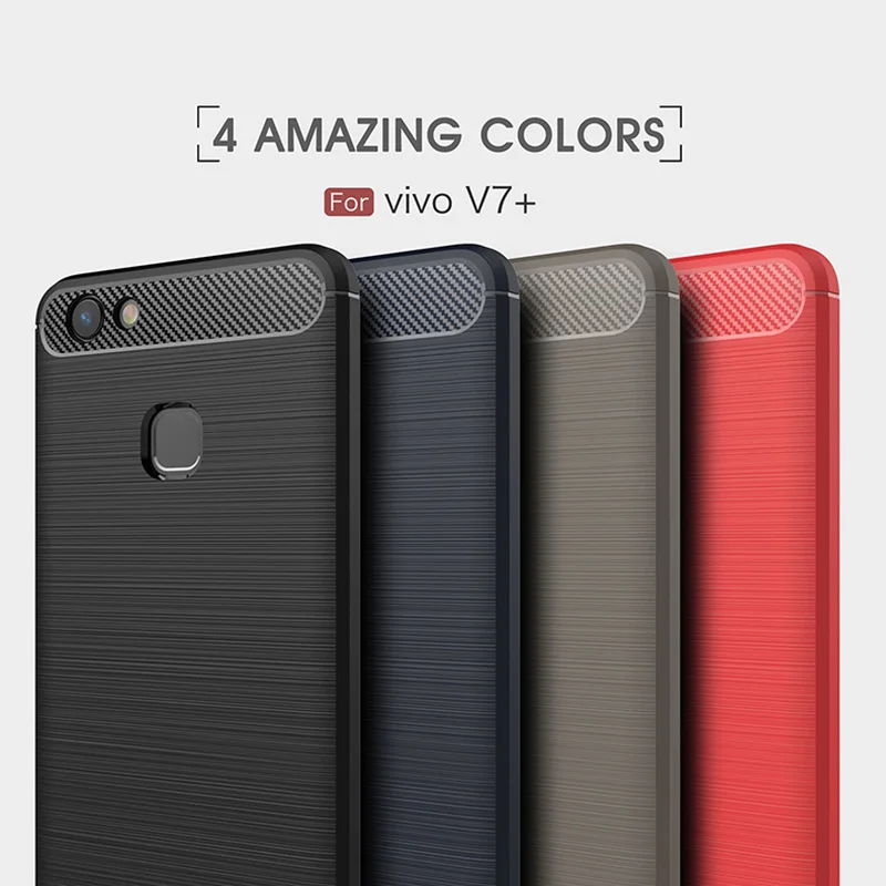 

1Pcs Luxury Mobile Phone Cases for Vivo V7+ Silicone Drop Protection Gel carbon fiber Soft Shell