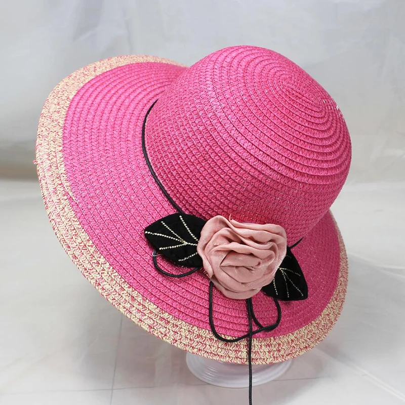 

BINGYUANHAOXUAN Hot Korean Straw Sun Hats For Women Beach Cap Anti-UV Summer Cap For Flower Ladies Straw Hat with Wide Brim Hat