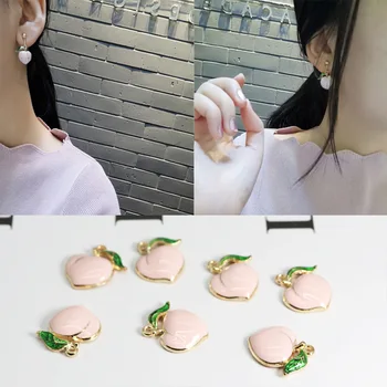 

20PCS/Lot Cute Pink Peach Shape Enamel Charms Gold Coating Fruit Pendants Wholesale DIY Accessories for making Earrings