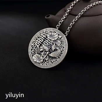 

KJJEAXCMY Fine jewelry S990, silver, hollowed out, high-grade lotus carp, sterling silver, Thai Silver Antique Style lady pen