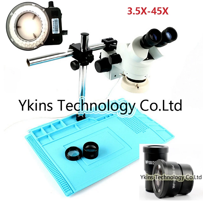 

HD 3.5X-45X or 7-45X Binocular Stereo Microscope 10X Eyepiece + 56 LED Lamp + Large Stand + Big Bottom Insulation Work Mat Kit