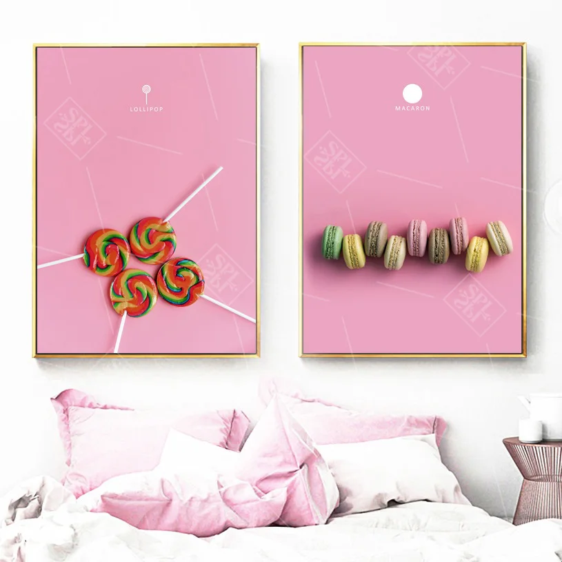 Pink Macaron Candy Canvas Art Painting Nordic Kitchen Room Posters And Prints Wall Pictures For Living Room Decoration No Framed