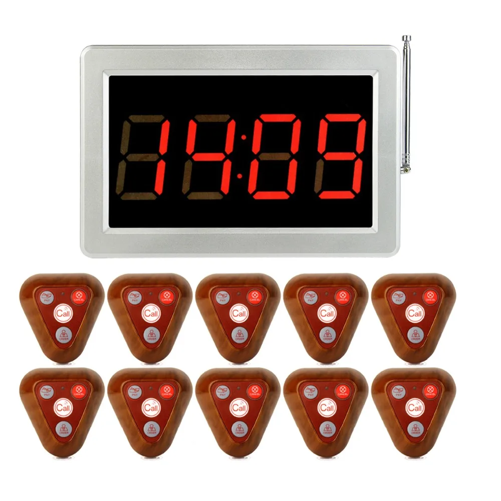 

999Ch 1Pcs RF Wireless Receiver Host Voice Broadcast +10 Pcs Call Button Tea Shop Cafe Restaurant Calling Paging System F3290D